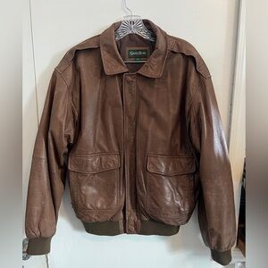 Vintage Savile Row Brown Leather Bomber – Distressed Patina – Utility 90s
